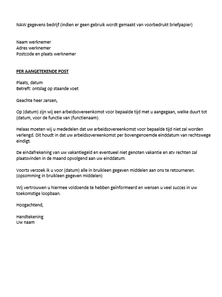 Ontslagbrief Werkgever