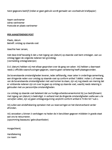 Ontslagbrief Werkgever