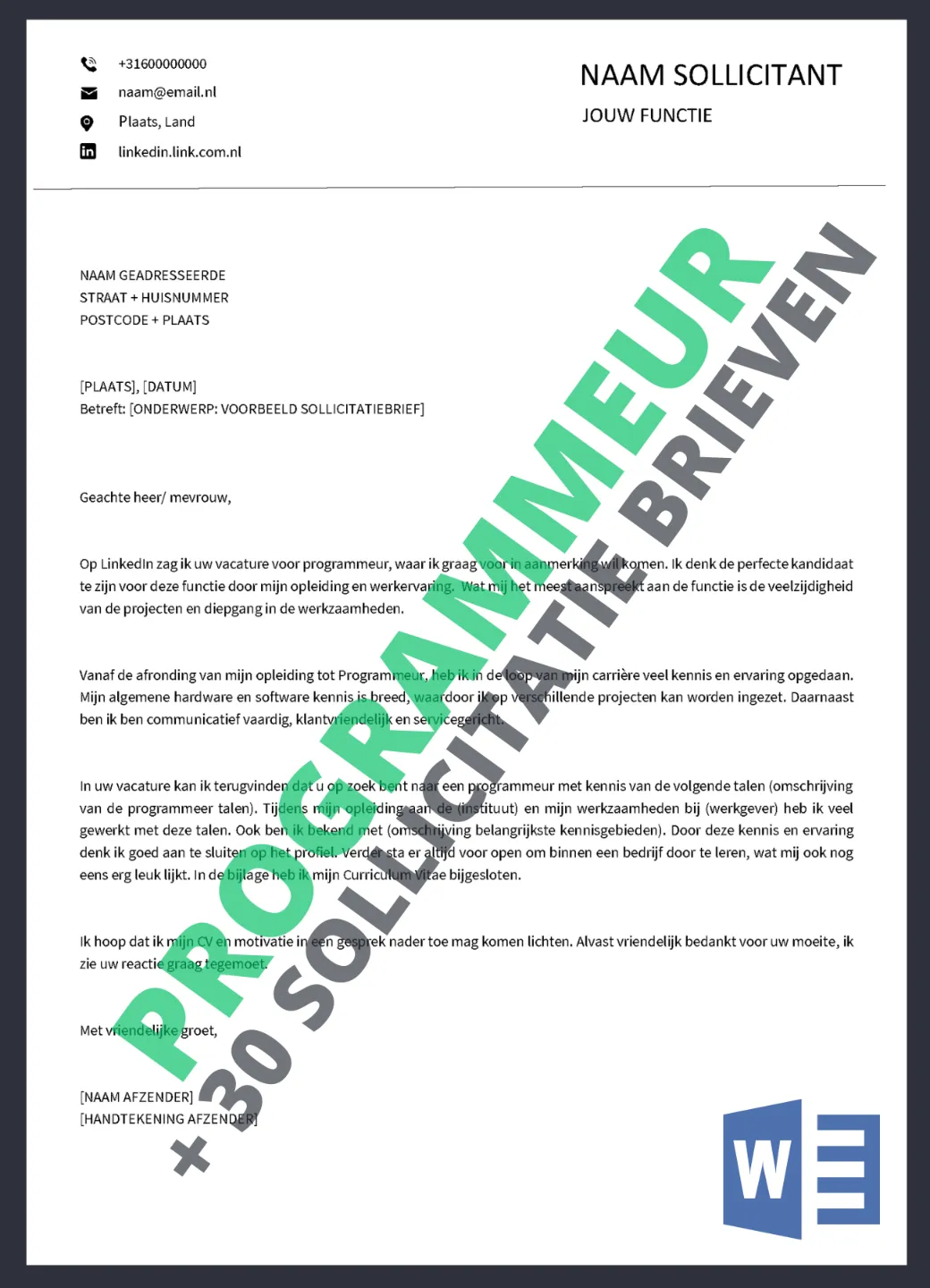 Voorbeeld Sollicitatiebrief - Professionele Voorbeeld Brieven