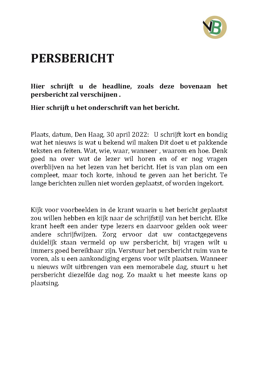 Voorbeeld Persbericht