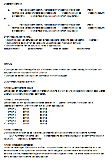 Voorbeeldbrief betalingsregeling